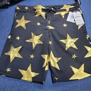 Drill NYC Black Gold Metallic Stars Athletic Shorts M/Small Drawstring Pockets